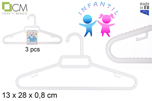 [112298] Pack 3 cabides de plástico branco infantil