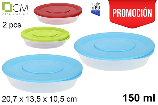 [102879] Pack 2 fiambreras ovaladas tapa colores surtidos 150 ml.