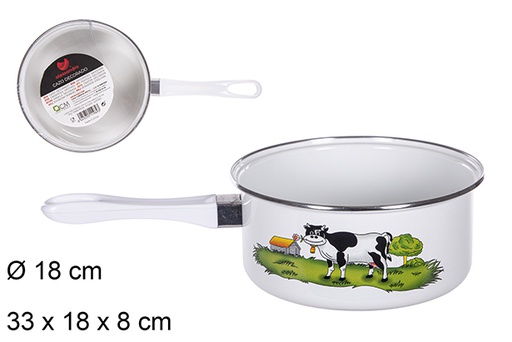 [111989] Casseroula decorata mucca con manico 18 cm 