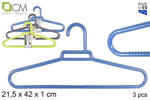 [112137] Pack 3 cintres en plastique extra solide couleurs assorties