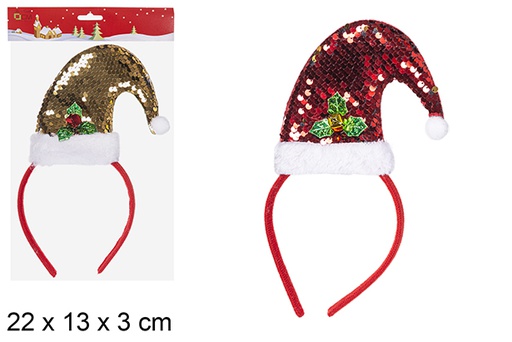 [112390] Diadema navidad decorada gorro papa noel lentejuelas rojo/oro