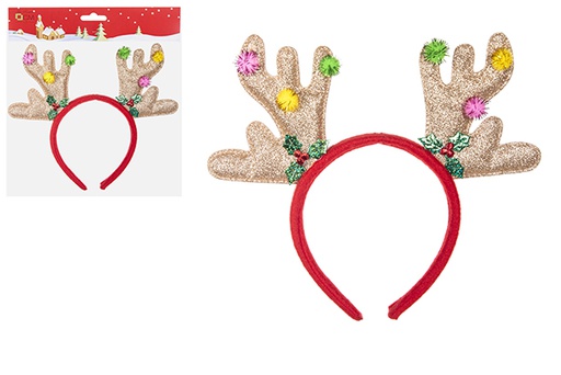 [112392] Bandeau de Noël décoré de rennes avec boules de flanelle