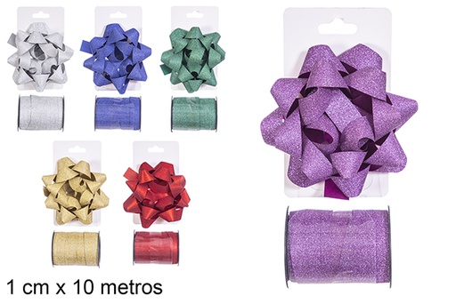 [112393] Christmas gift ribbon with matte colored bow 1 cm x 10 m.