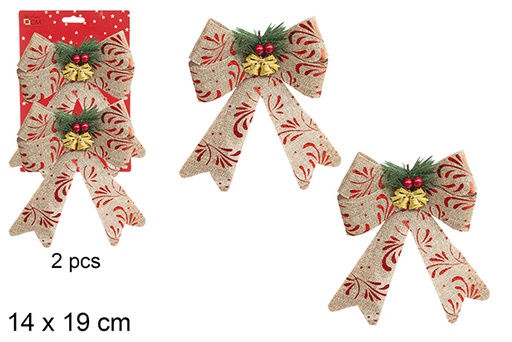 [112920] Pack 2 lazos Navidad decorado con piña y campana 14x19 cm