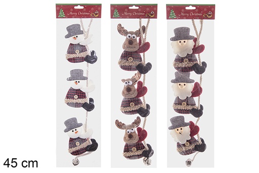 [112941] Colgante merry christmas 3 muñecos escalada con campana 45cm