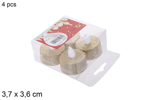 [113055] Pack 4 bougies chauffe-plat led à paillettes or 3,7x3,6 cm
