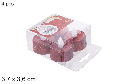 [113057] 4 bougies chauffe-plat led à paillettes rouges 3.7x3.6cm
