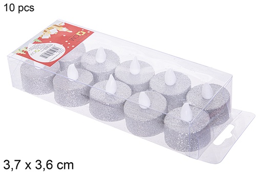[113066] 10 silver glitter led tea lights  3.7x3.6cm