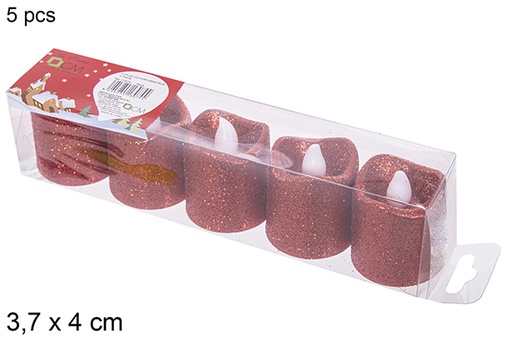 [113074] Pack 5 red glitter LED candles 3,7x4 cm