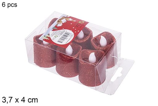 [113077] Pack 6 candele LED glitterate rosse 3,7x4 cm