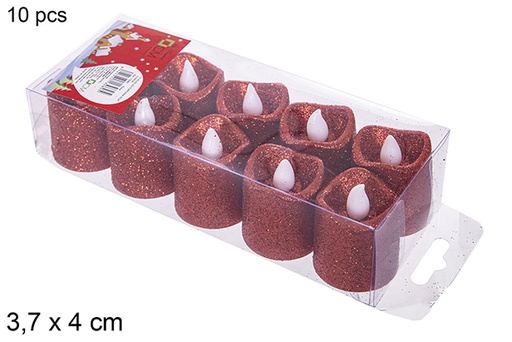 [113080] Pack 10 red glitter LED candles 3,7x4 cm