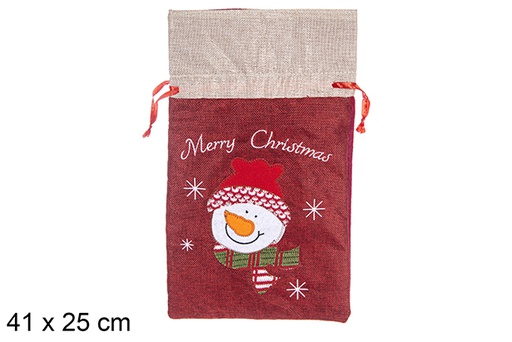 [113094] Sacco natalizio decorato con pupazzo di neve 41x25 cm