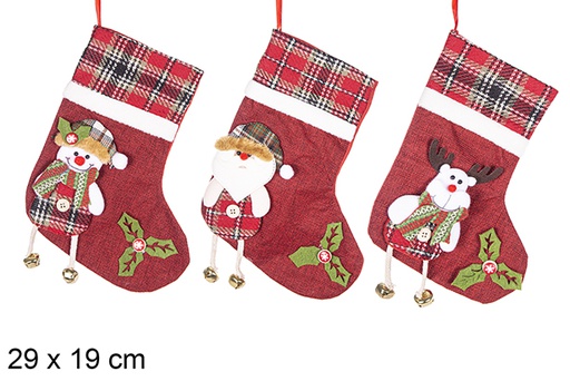 [113096] Meia de Natal decorada com animais com sino 29x19cm
