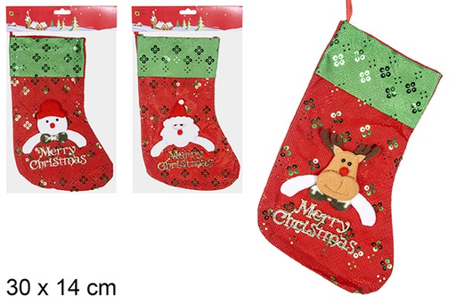 [113099] Calcetín Navidad decorado surtido 30x14 cm