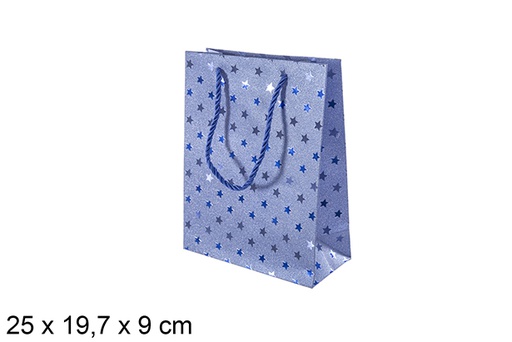 [113742] Blue star decorated gift bag 25x19,7 cm