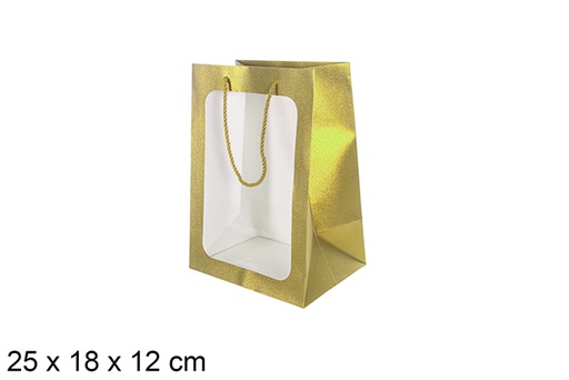 [113763] Busta regalo oro con finestra 25x18 cm