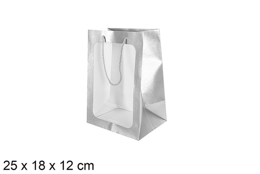 [113764] Sac cadeau argentée avec fenêtre 25x18 cm