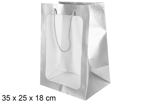 [113770] Sac cadeau argentée avec fenêtre 35x25 cm