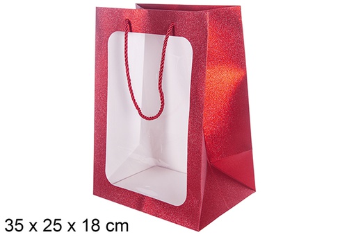 [113771] Bolsa regalo roja con ventana 35x25 cm