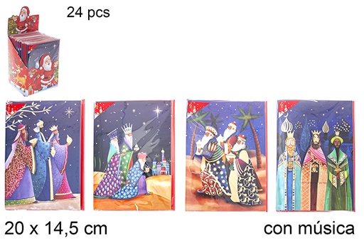 [112486] Cartão de felicitações dos Três Reis Magos com música variada 20x14,5 cm