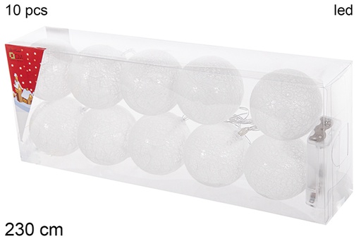 [113362] Guirnalda 10 bolas blanca 6 cm LED cálido 230 cm