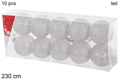 [113364] Guirlande 10 boules argent LED chaudes 230 cm 