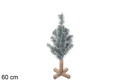 [113553] Árbol PVC verde con puntas blancas con base madera 60 cm