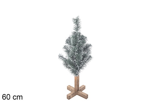 [113553] Árvore de PVC verde com pontas brancas e base de madeira 60 cm