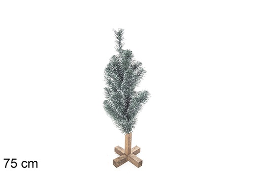 [113554] Árbol PVC verde con puntas blancas con base madera 75 cm