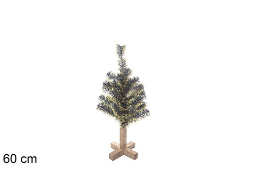 [113556] Sapin PVC vert avec pointes dorées et socle en bois 60 cm 