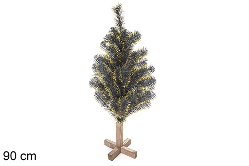 [113558] Green PVC tree with golden tips and wooden base 90 cm