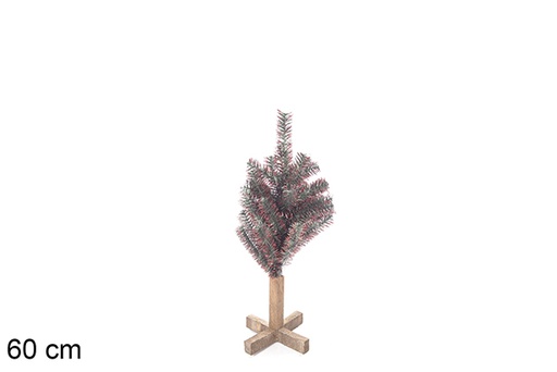 [113559] Árbol PVC verde con puntas rosas con base madera 60 cm