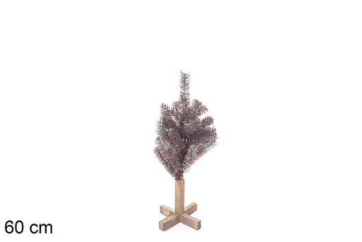 [113559] Arbre PVC vert à pointes roses avec socle en bois 60 cm