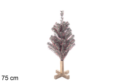 [113560] Árbol PVC verde con puntas rosas con base madera 75 cm