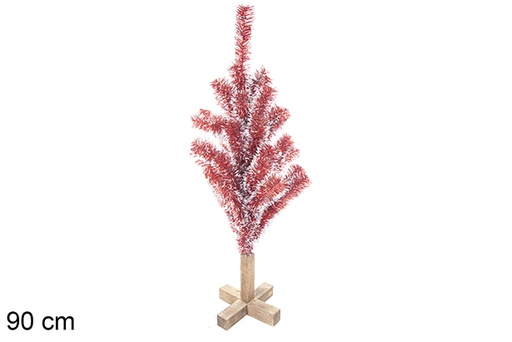 [113564] Árvore PVC vermelho/branco com base de madeira 90 cm