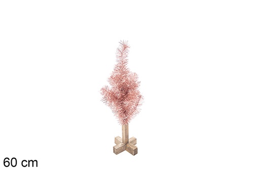 [113565] Árvore PVC rosa metalizado com base de madeira 60 cm