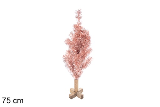 [113566] Árvore PVC rosa metalizado com base de madeira 75 cm