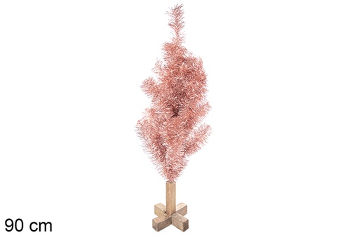 [113567] Árvore PVC rosa metalizado com base de madeira 90 cm