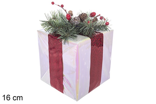 [113622] White polystyrene gift package with bow and red ribbon 16 cm