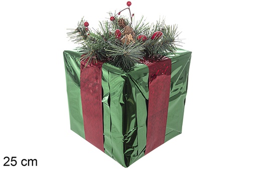 [113641] Caja regalo poliestireno verde lazo rosa 25 cm