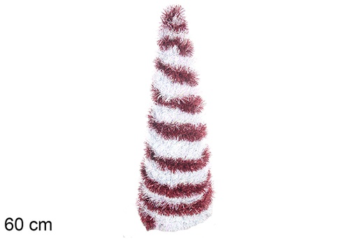 [113660] Metal cone tree with red and white tinsel 60 cm