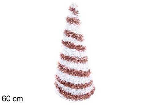 [113664] Metal cone tree with pink and white tinsel 60 cm