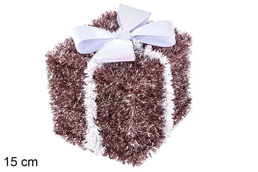 [113666] Polystyrene gift package decorated with pink tinsel and white bow 15 cm