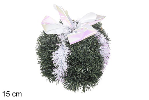 [113669] Polystyrene gift package decorated with matte green tinsel and white bow 15 cm 