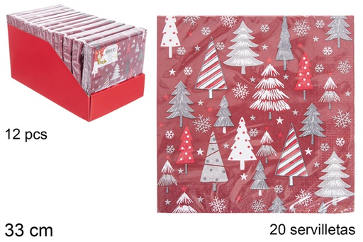 [113693] Pack 20 serviettes papier décoré sapin de Noël 33 cm