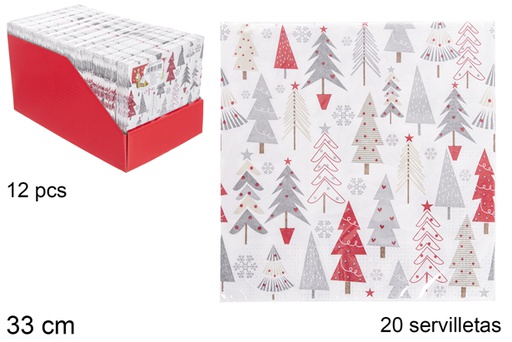 [113694] Pack 20 serviettes papier blanches déc. sapin de Noël 33 cm