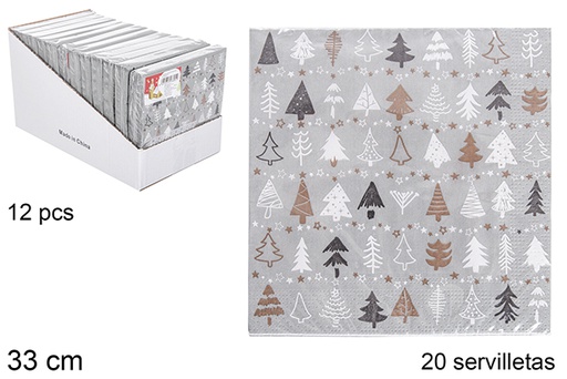 [113695] 20 servilletas gris decorada árbol de Navidad 33 cm