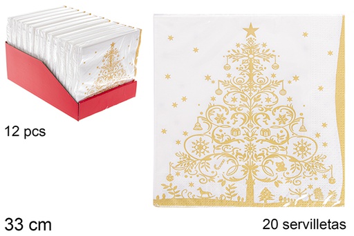 [113698] Pack 20 tovaglioli di carta dec.albero di Natale dorato 33 cm