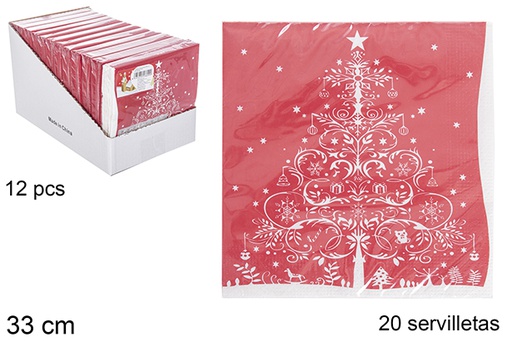 [113699] Pack 20 red napkins decorated Christmas tree 33 cm