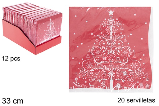 [113699] Pack 20 servilletas rojas decoradas árbol de Navidad 33 cm